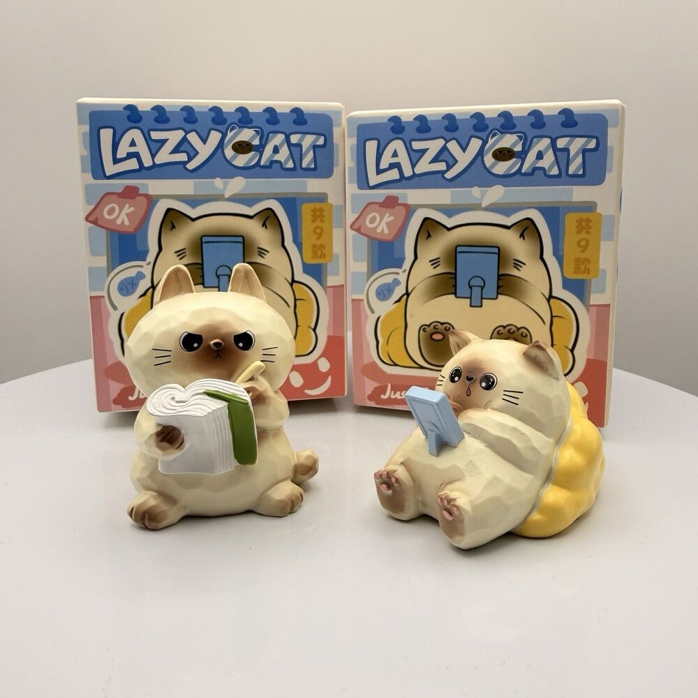 Lot of 2 Lazy Cat Figures Blind Box 2.5 Inch Siamese Cat Collectible
